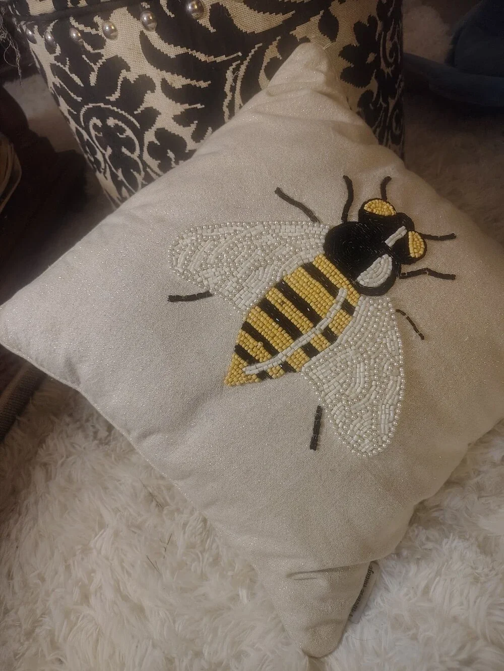Gorgeous Primrose Vintage Beaded BUMBLE BEE Detail Throw Pillow 16